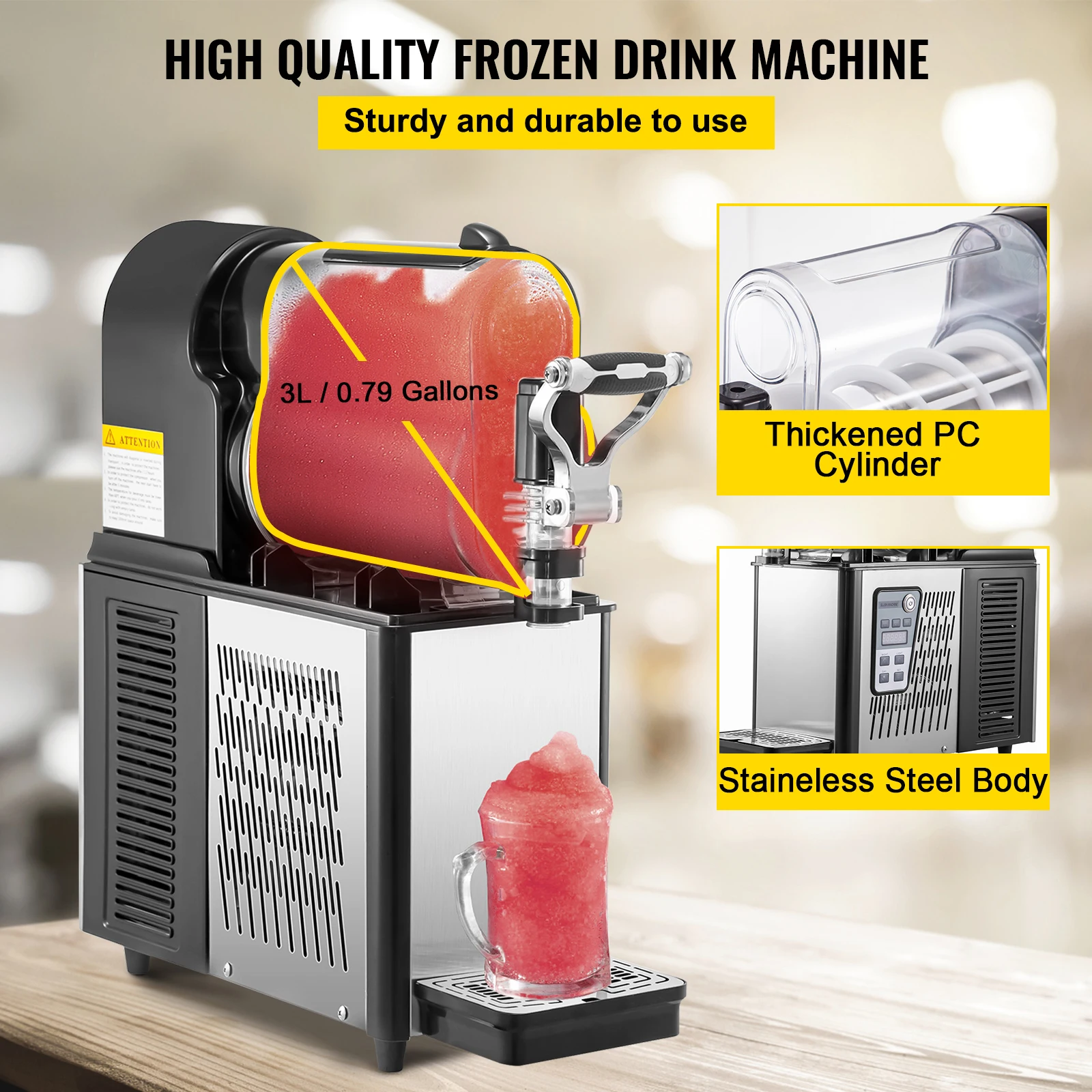 VEVOR Commercial Slushy Machine Single/Double Bowl Slush Drink Maker Stainless Steel Home Slush Frozen Drink Machine Auto Clean 3