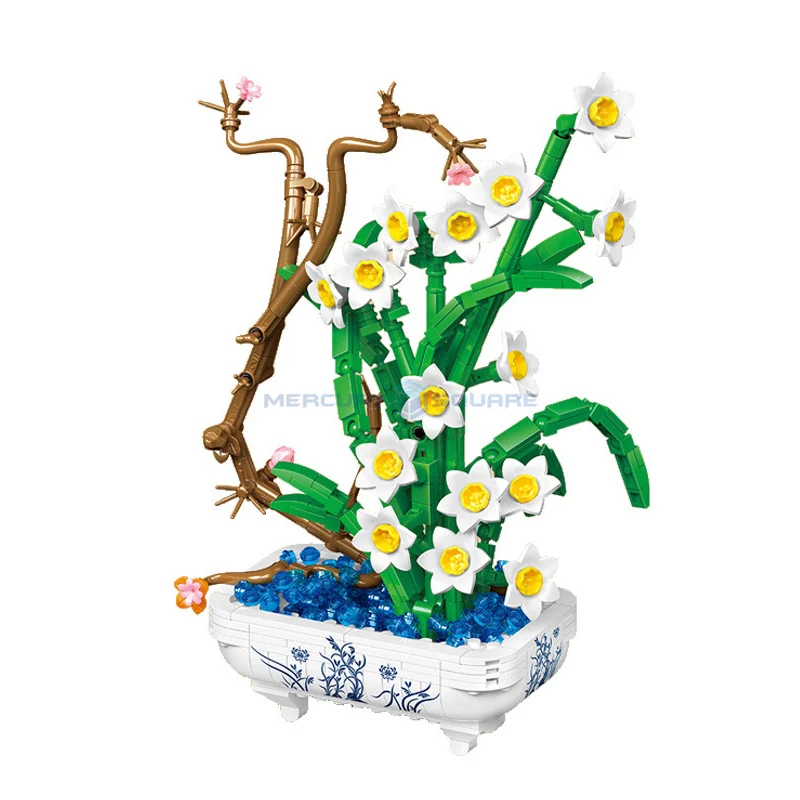 Narcissus Blossom Moc Flower Fragrance Blocchi In Vaso Collezione Botanica Decorazione Vegetale Modello Building Bricks Toy Gift Kit