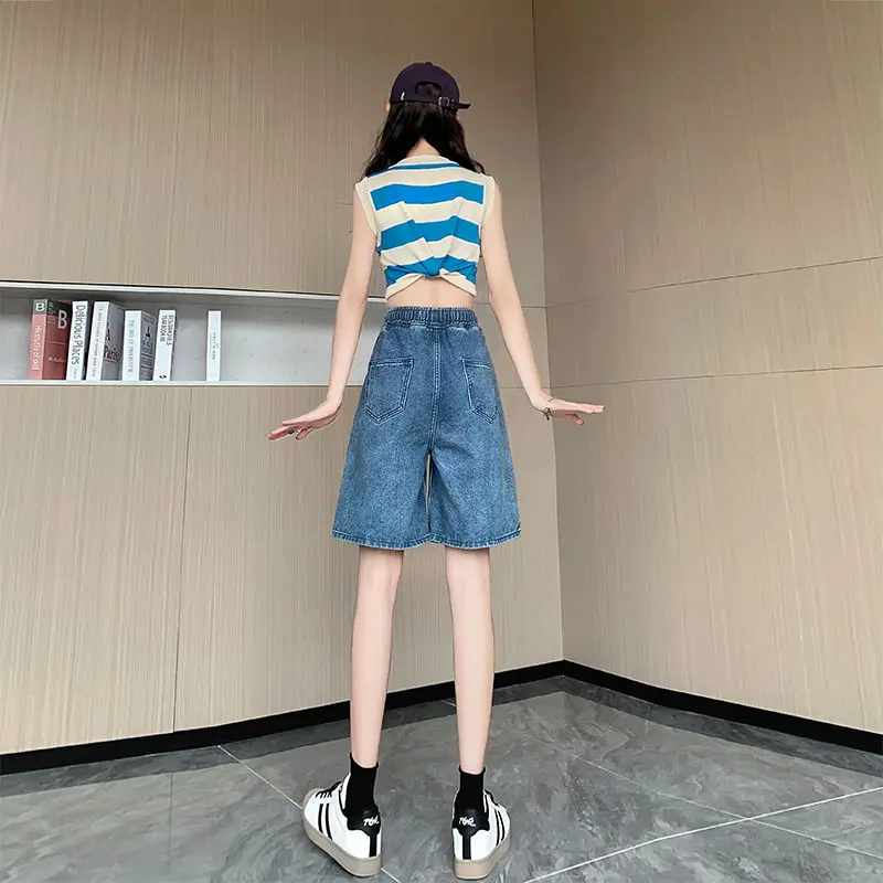 Womens Denim Baggy High Waist Blue Shorts Summer Black Long Wide Shorts New Female Jeans Y2K New Push Up Bermuda Shorts Jeans