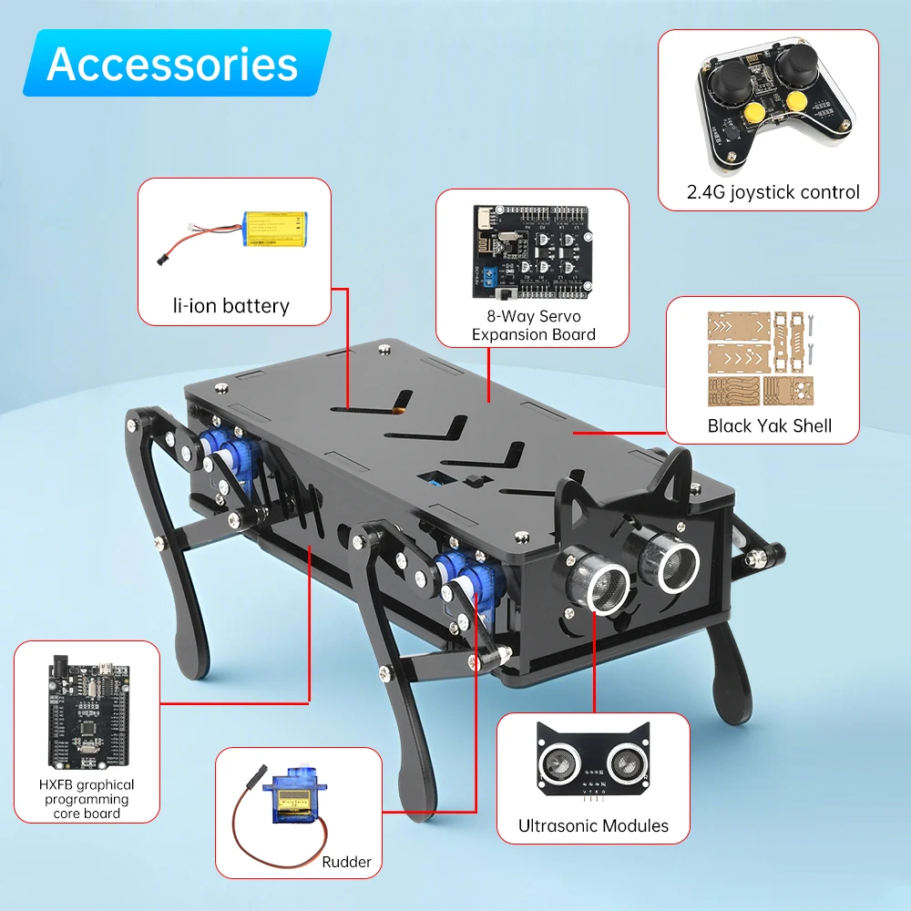 Bionic Mechanical Dog Bionic Intelligent Programming Development Robot Kit elettronico fai da te per animali domestici Programmazione grafica HXFB - immagine 5