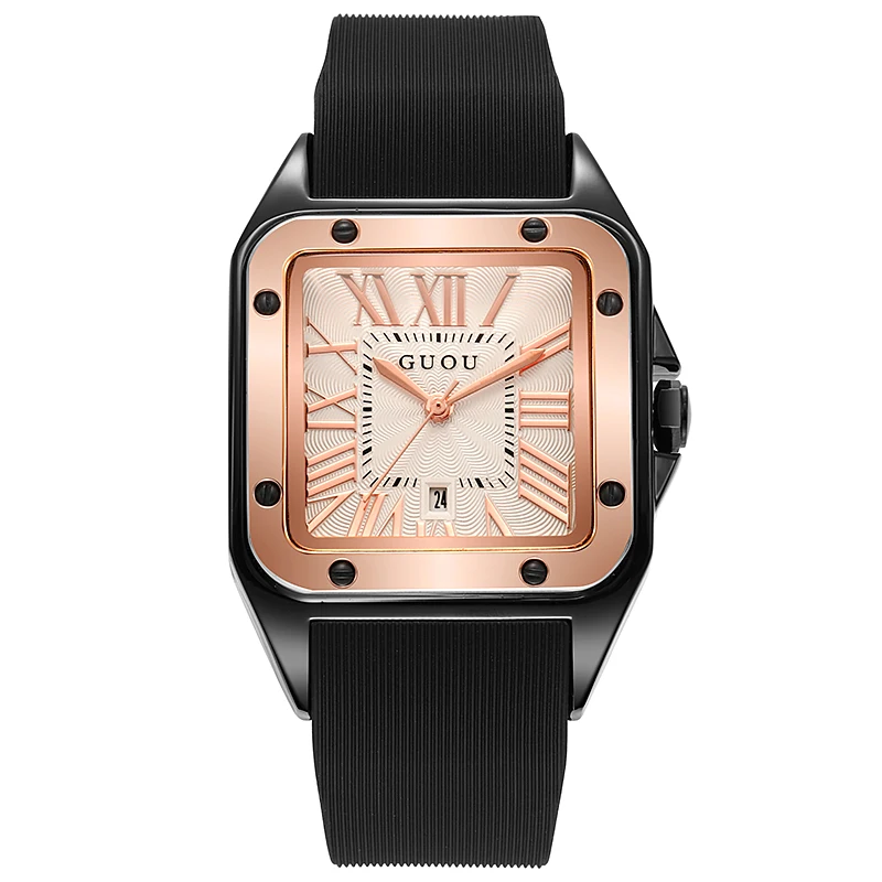 Original GUOU Women Quartz Watch Roman Numeral Automatic Date Dial Luxury Premium Multicolor Silicone Strap Lady Gift Clock 2023