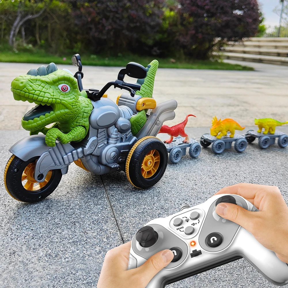 2.4GHz Remote Control Dinosaur Train Motorcycles Toys for Kids Boys,Indoor Outdoor All Terrain Electric RC Car Toys Gifts 2