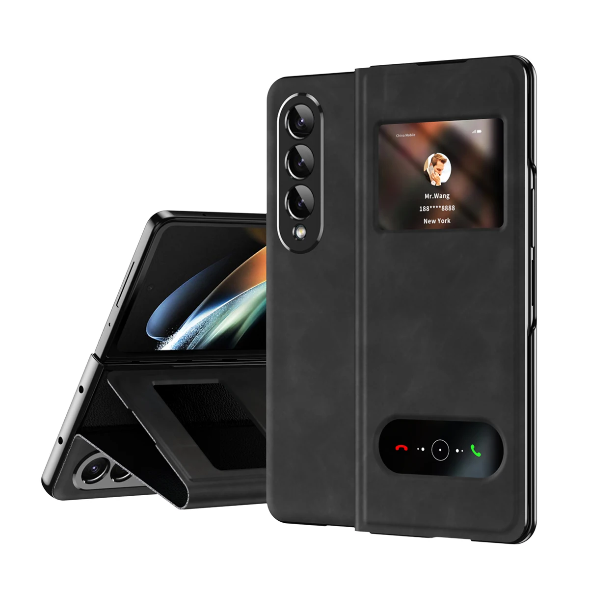 Фото Роскошный чехол-книжка с окошком для экрана для Samsung Galaxy Z Fold 4, кожаный чехол Z Fold 5 3 2 №1