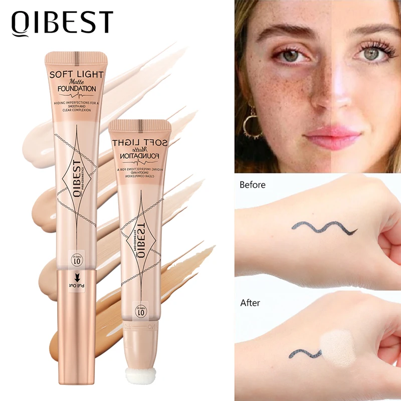 QIBEST Liquid Foundation Concealer Base Cream Waterproof Oil-control Facial Make Up Foundation Repairing Cover Dark Circles
