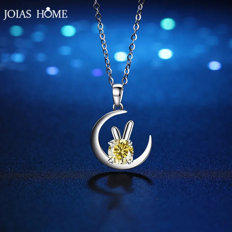 

JOIAS HOME милый и милый Серебряный S925 1ct D Муассанит луна кролик, предпочтительный как подарок на день рождения ﻿