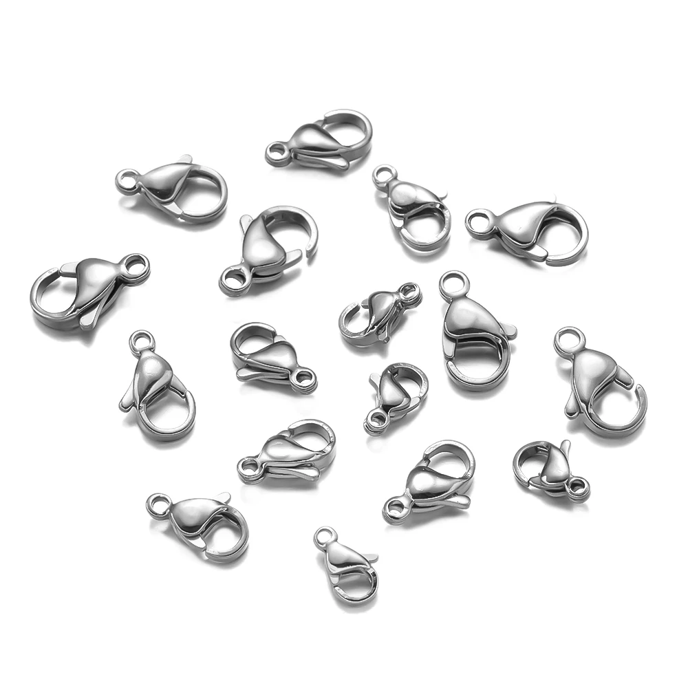 100 Stück verblassende Karabinerverschlüsse aus Edelstahl, Krallenverschlüsse für DIY-Ohrringe, Armbänder, Halsketten, Schmuckherstellung, Zubehör – Detail 5