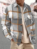Chemise en flanelle à carreaux pour homme, chemise boutonnée à manches longues, style décontracté printemps-automne, veste à carreaux coupe ample pour 1