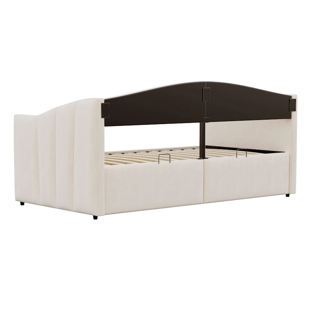 Gepolstertes Schlafsofa 90*200 cm, mit hydraulischem Stauraum, klassisch gestreift, multifunktionales Einzelbett, hautfreundlicher Samtstoff – Detail 12