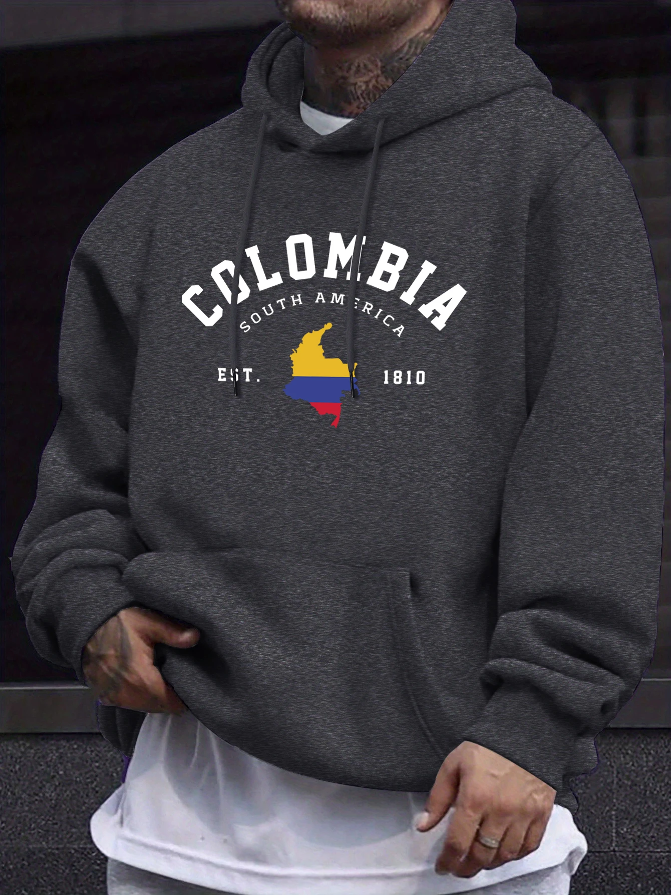 Colombia South America Est 1810 Print Mens Pullovers Fleece Autumn Hoodie Casual Comfortable Sweatshirt Basic Street Sportswear