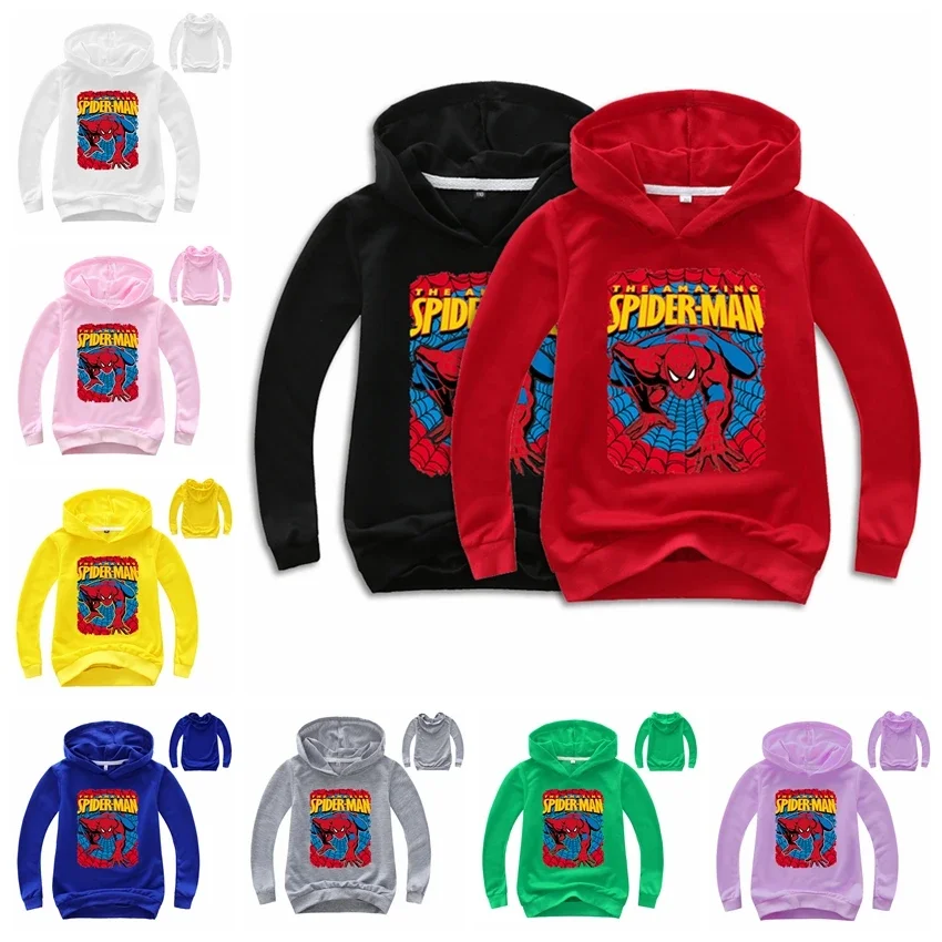 Fashion Spring Autumn Children Clothes Casual Baby Boys Girls Long Sleeve TShirt Cartoon Spiderman Kid Cotton Sweatshirt Hooded