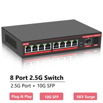 2.5G 8 포트 기가비트 이더넷 스위치, 2500Mbps RJ45 네트워크 스위치, 10G SFP 홈 랩 허브 인터넷 분배기, 플러그 앤 플레이