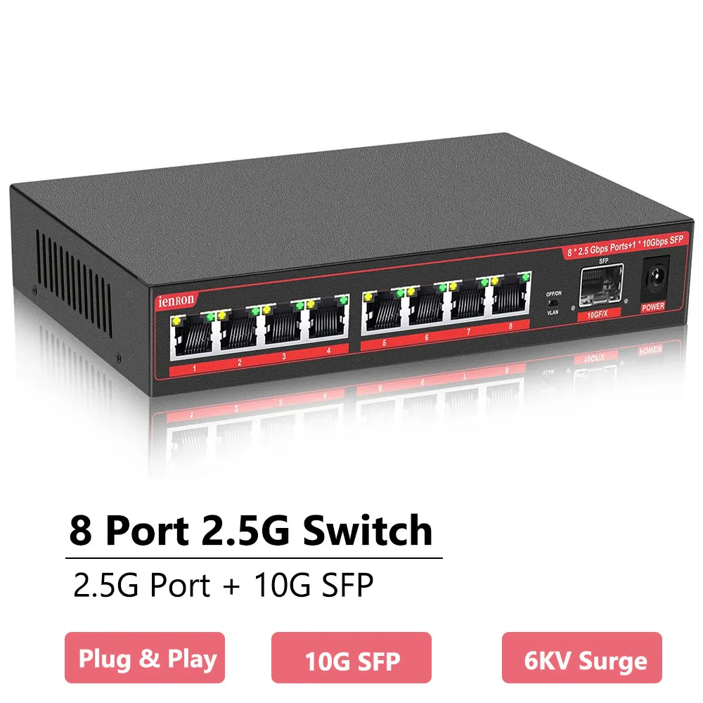 Interruptor de Rede Ethernet 2.5g Portas 2500mbps Rj45 10g Sfp Cubo Home do Laboratório Divisor do Internet Plug And Play