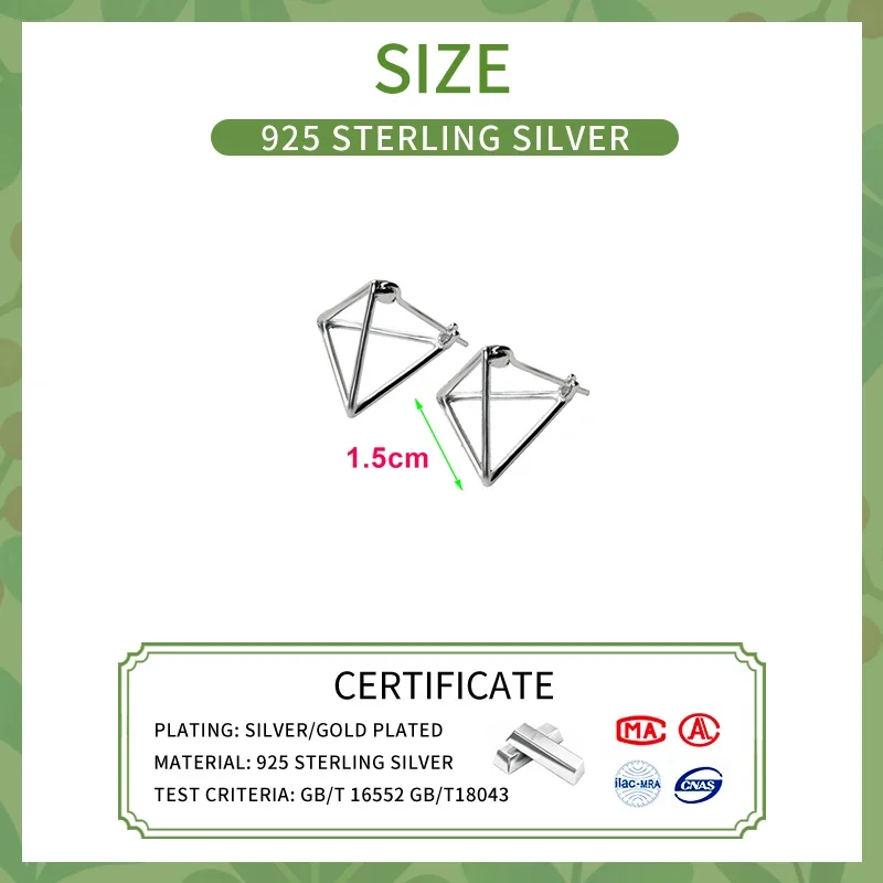 SOFTPIG Real 925 Sterling Silver Triangle Hoop Earrings For Women Charms Fine Jewelry 2024 Trendy Geometric Accessories 2