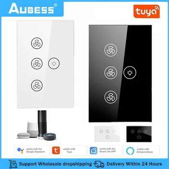 투야 스마트 와이파이 선풍기 조명 스위치, 무단 벽 조명, 터치 패널 리모컨, LED 표시기 센서 단추, 알렉사 구글