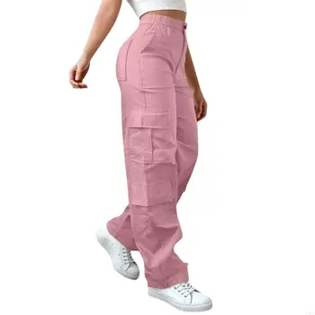 77HE Multi Pocket Women's Breathable Cotton Cargo Pants High Waist Casual Work Bottoms Long Trousers for Daily Hiking 5