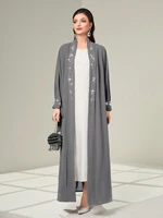 Abaya-Kimono musulman avec biscuits pour femmes, abaya musulmane de luxe, travail à la main, ouvert, Dubaï, perlé, cardigan noir, Ramadan islamique 6