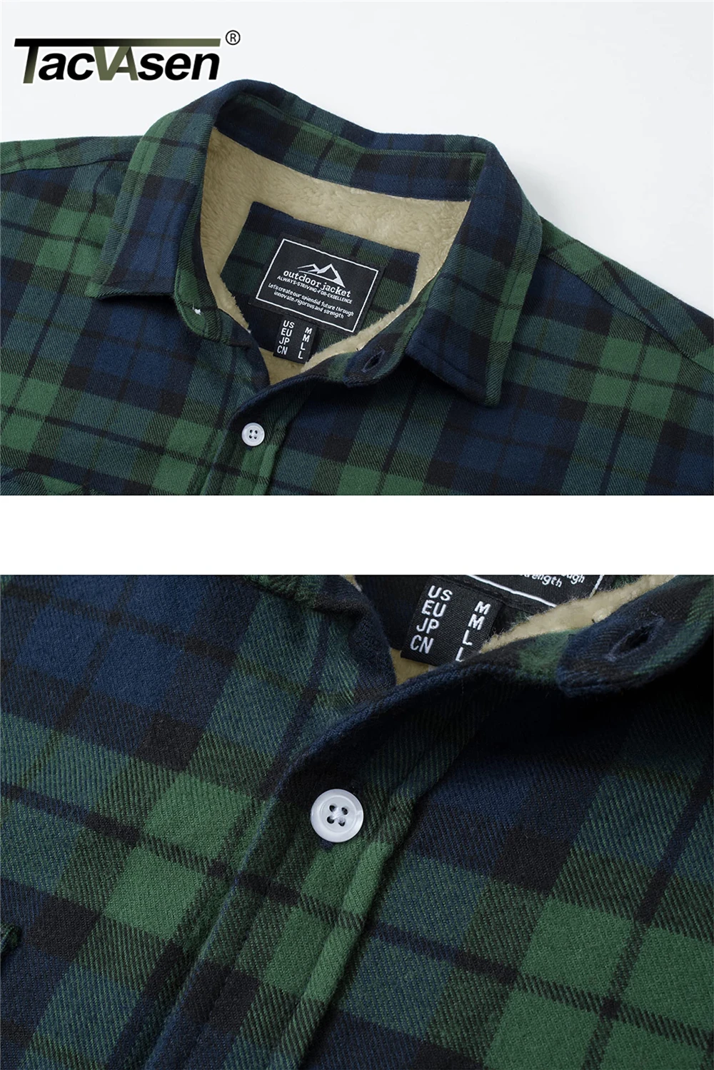 TACVASEN Fleece Lining Jackets Mens Flannel Cotton Jackets Plaid Casual Button Down Cargo Work Coats Thicken Outwear Man Tops 3