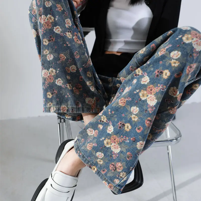 

Printed Ladies Jeans Women's Loose Spring 2022 Wide Pants Woman Jean Baggy Clothes Korean Fashion Vintage Clothing Urban Pant