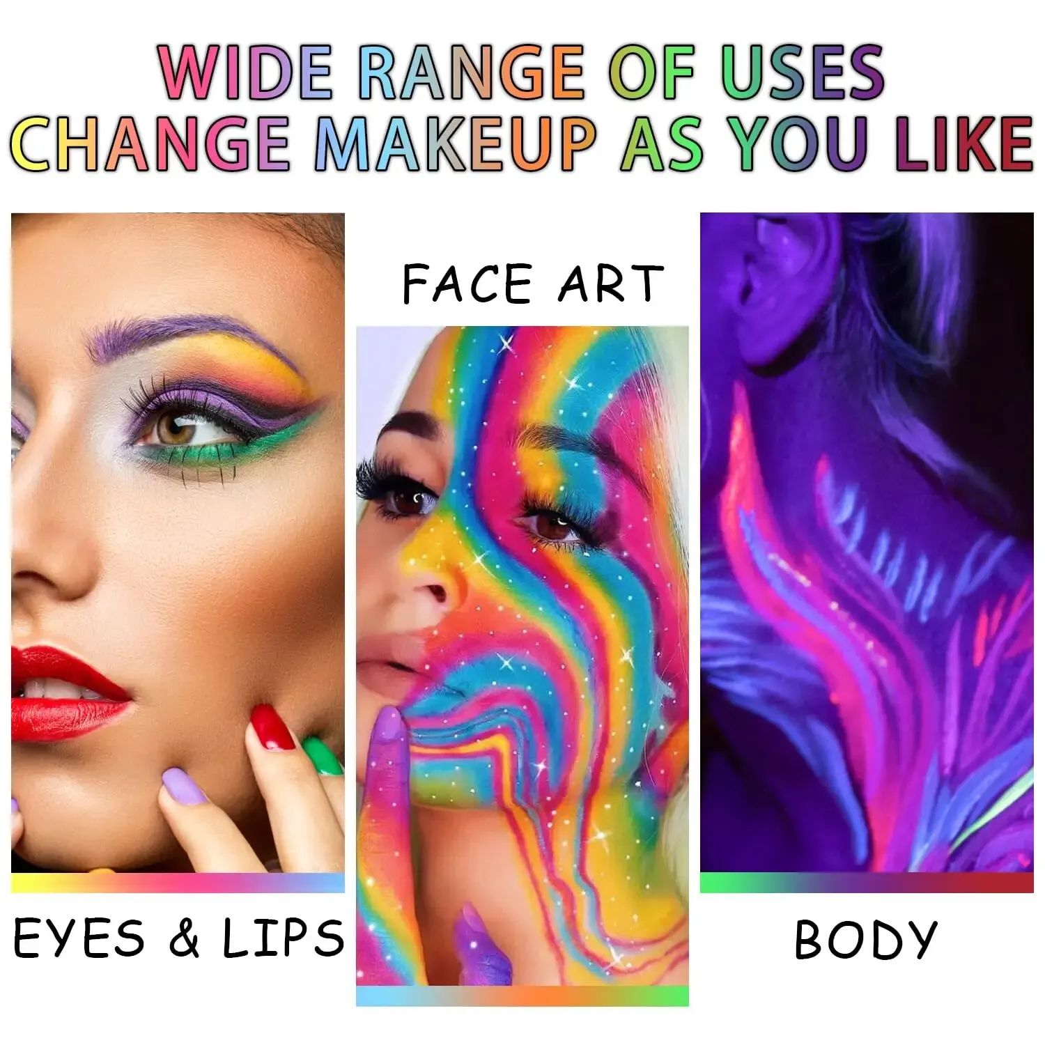 Water Activated Eyeliner Palette Neon Face Paint Colored Halloween Liner Eyeliner UV Blacklight Fluorescent Glow Face Body Paint body face paint,face body paint