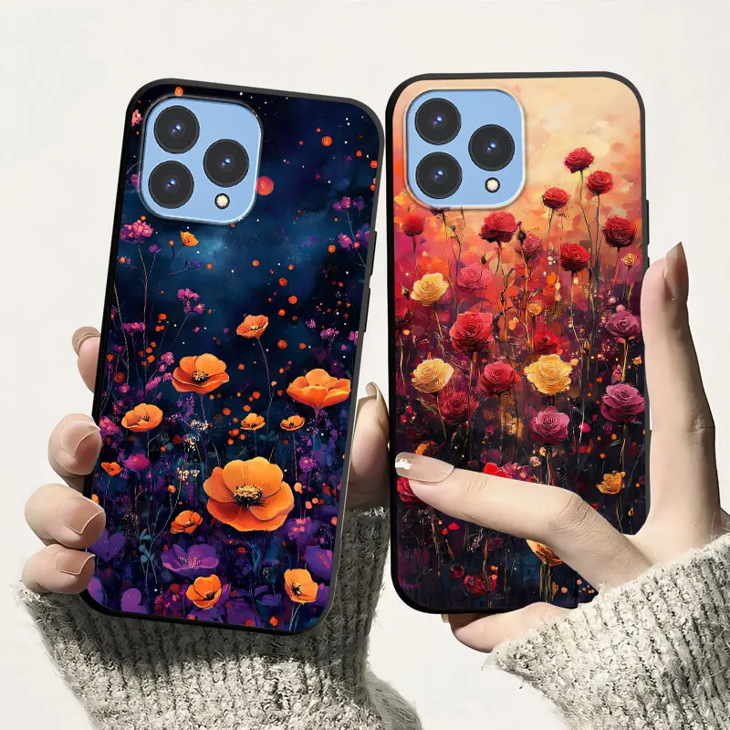 Cool Cartoon Shockproof Soft Silicone Phone Case with Floral Design