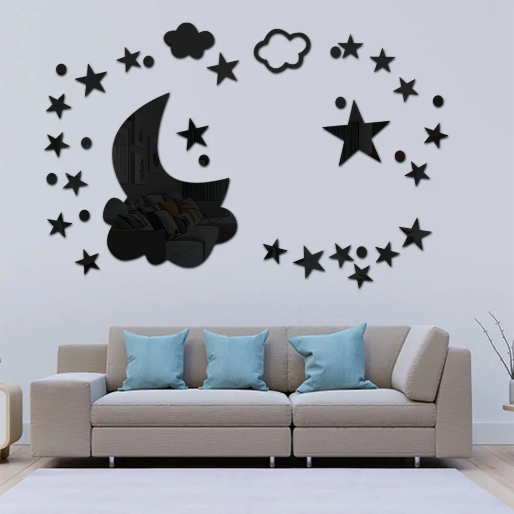 Moon clouds acrylic crystal mirror wall paste bedroom home wall decoration paste self-adhesive decorations living room