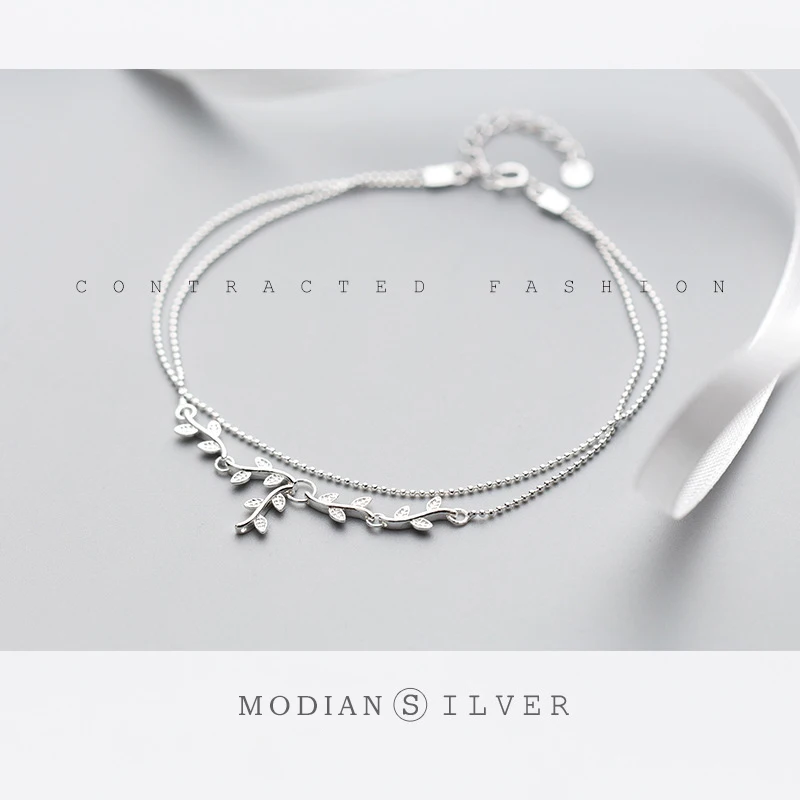 Modian Fashion Sterling Silver 925 Plant Anklet Women Tree Branch Leaves Tiny Ball Simple Anklet Fine Jewelry Anklet Bracelets Silver Anklets Ankle Chain
