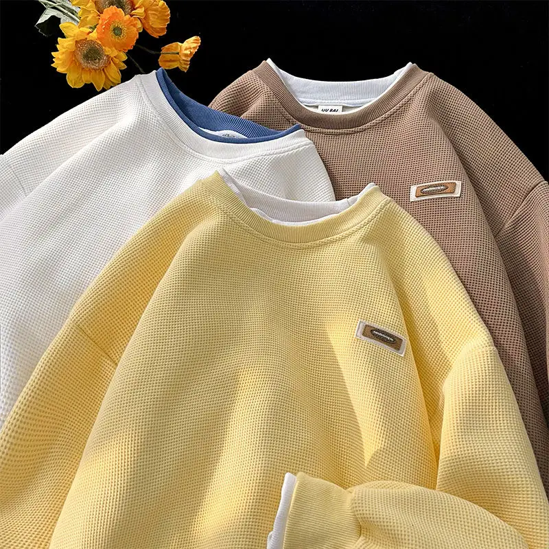 2023 Primavera Autunno Moda Waffle Maglione Uomo Moda Manica Lunga Girocollo Pullover Casual Top Maglione Da Uomo