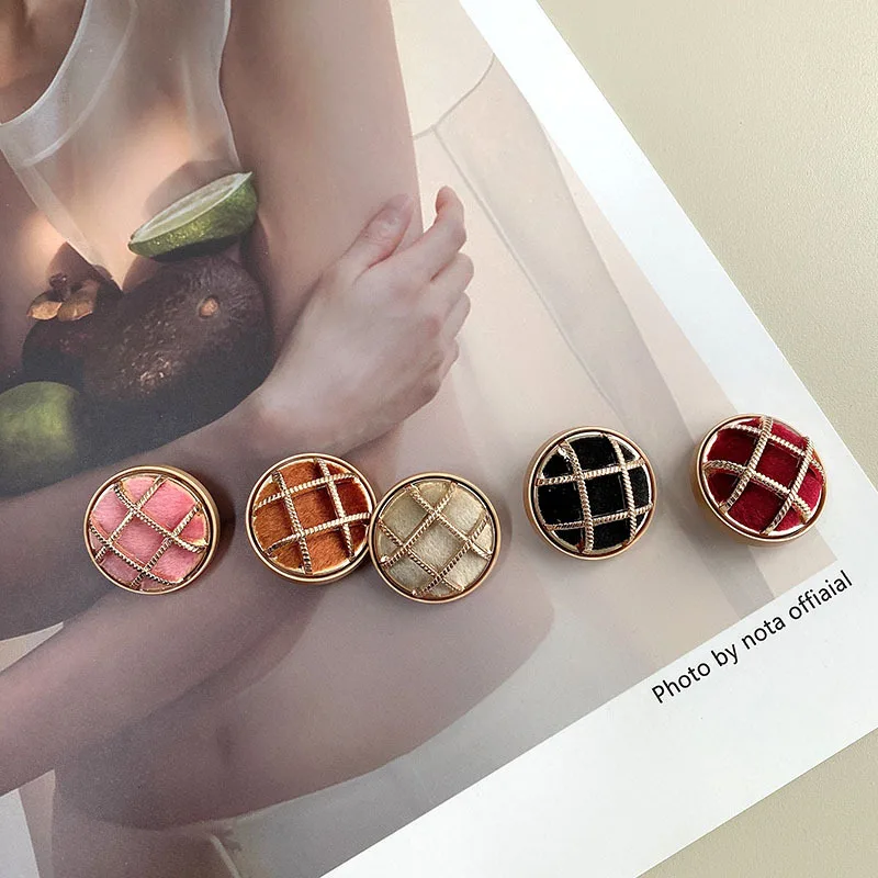 

6pcs Grid Cloth Metal Buttons For Fur Coat Suit Sewing Embellishment Apparel Replace Needlework Accessories Diy Crafts Supplies