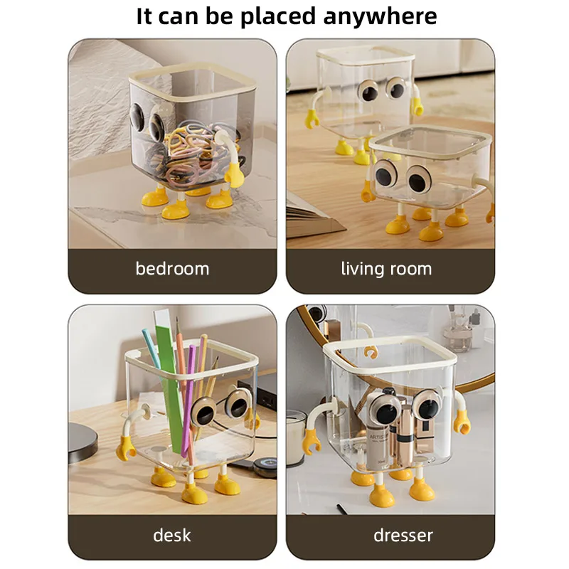Creative Desktop Trash Can Transparent Cartoon Storage Box Makeup Sundries Bucket Organizer Holder Case