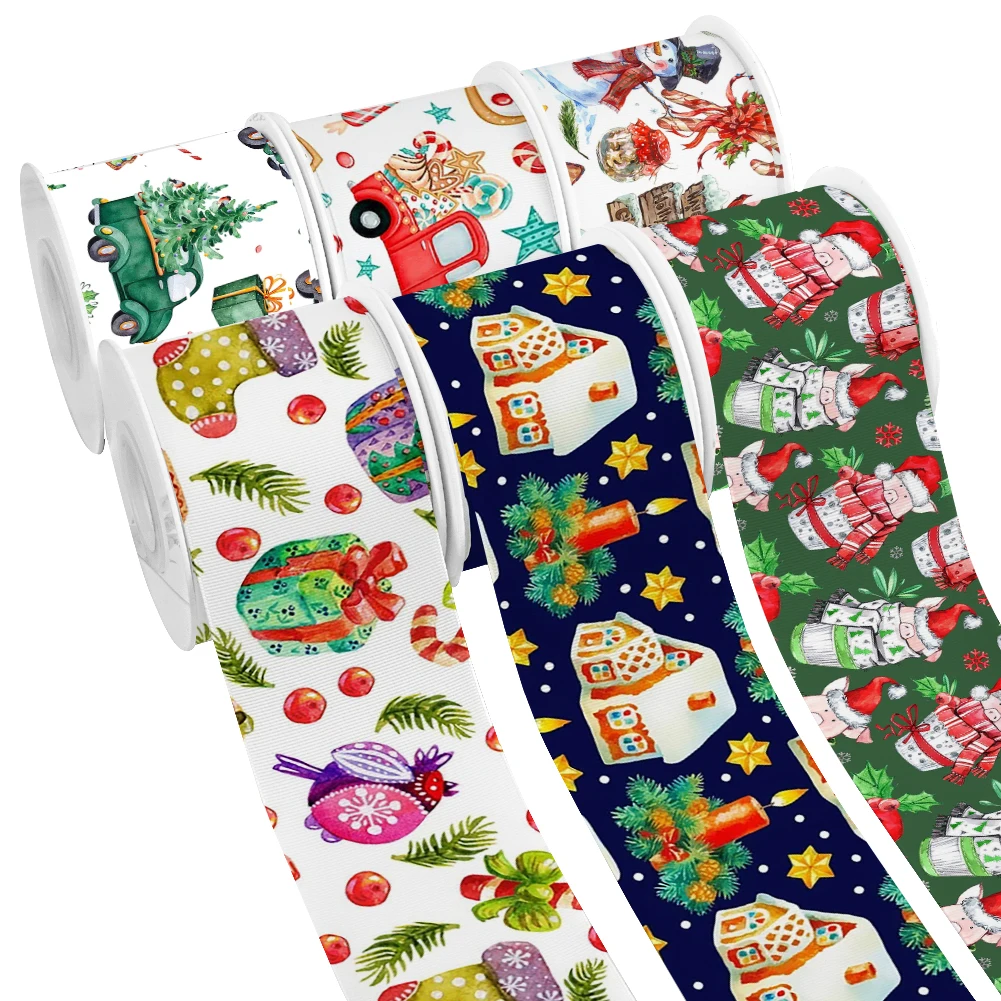 

Holiday Merry Christmas Decoration Pattern Printed Grosgrain Satin Ribbon for Gift Wrapping Hair Bow Craft Accessory 50 Yards