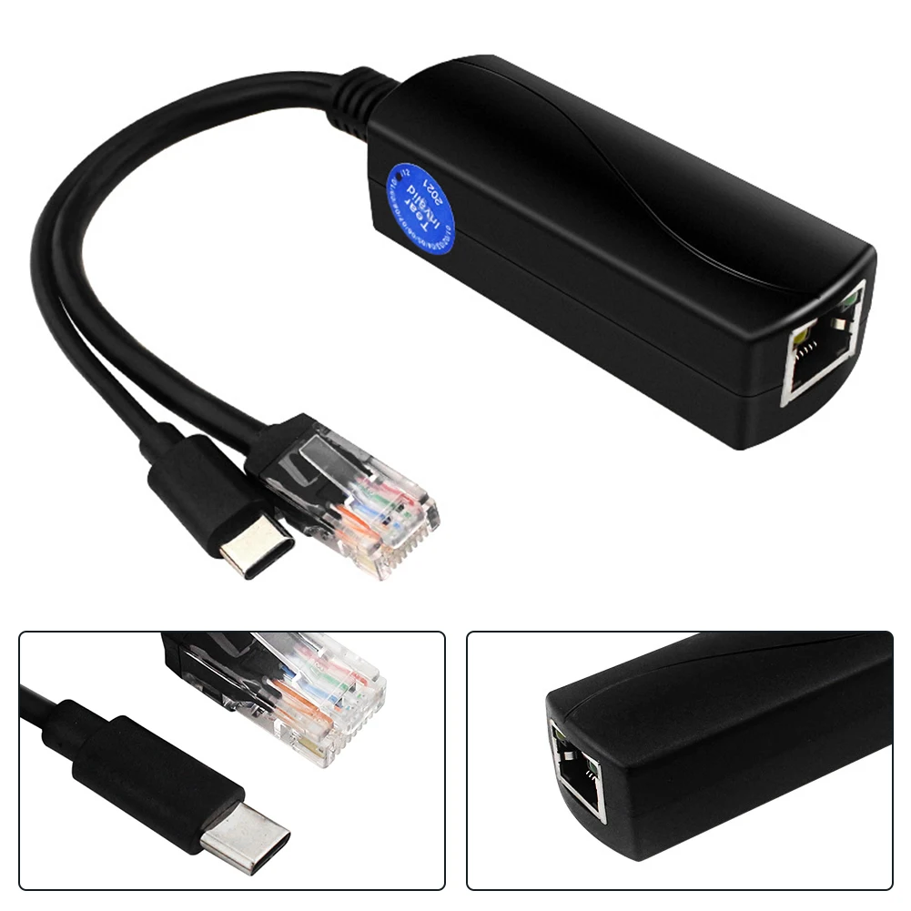 Type C PoE Splitter 5V/4A IEEE802.3af/at Compliant PoE Power Over Ethernet Splitter Adapter Adaptive 10/100/1000Mbps