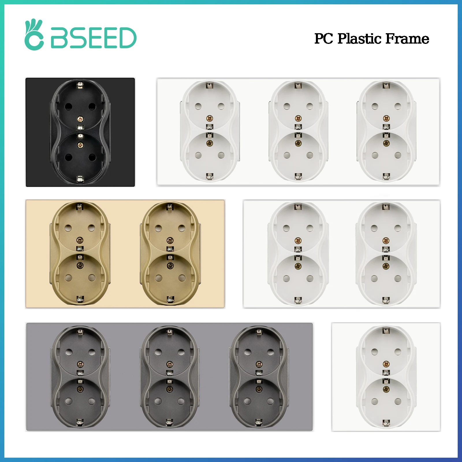 BSEED EU Wall Power Double Sockets Dual Power Outlets Electrical Plug Plastic Panel White Black 110-250V for Home Office