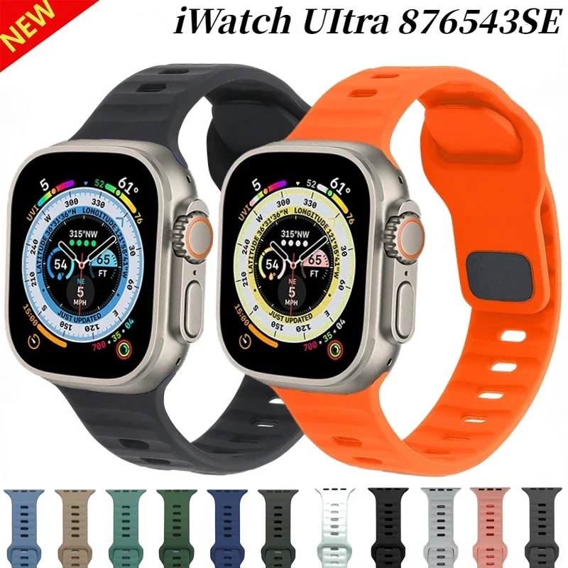 

Silicone Strap For Apple Watch Band 49mm 45mm 44mm 41mm 40mm 42mm 38mm Bracelet Correa iWatch Series Ultra/2 9 8 7 6 5 4 SE Belt