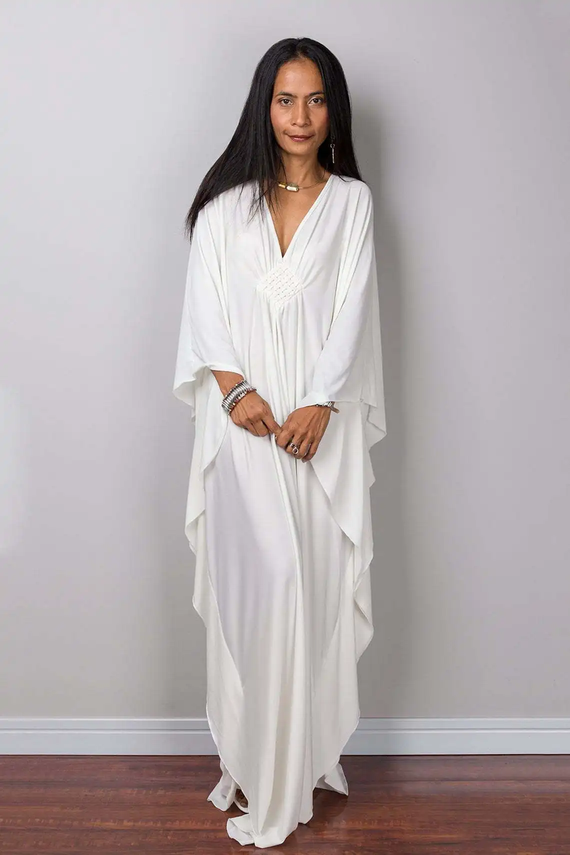 Plus Size Caftan Dresses for Women Solid Color Plus Size Beach Dress V Neck Cover Up Loose Soft Kaftan Loungewear 2