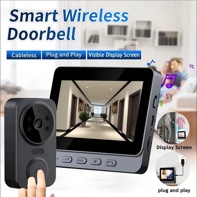 Wireless Video Doorbell Camera Bundle, Smart Security Camera with Night Vision, 2.4G WiFi, HD, Motion Detection, Cloud Storage 1