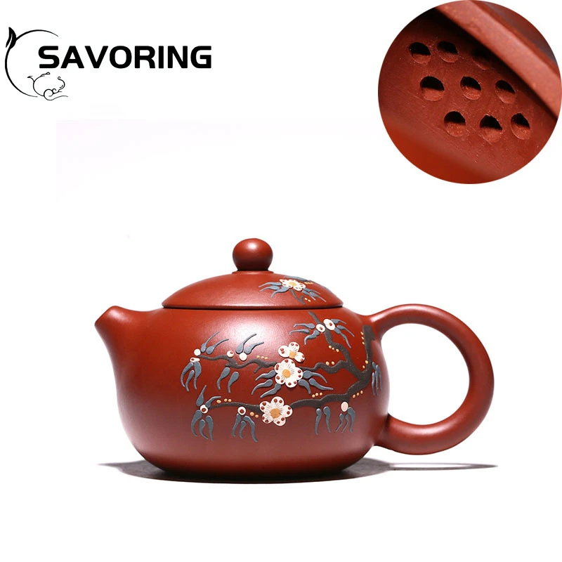 

200ml Handmade Flower Pattern Xishi Tea Pot Yixing Purple Clay Teapot Master Raw Ore Dahongpao Kettle Chinese Zisha Tea Set Gift