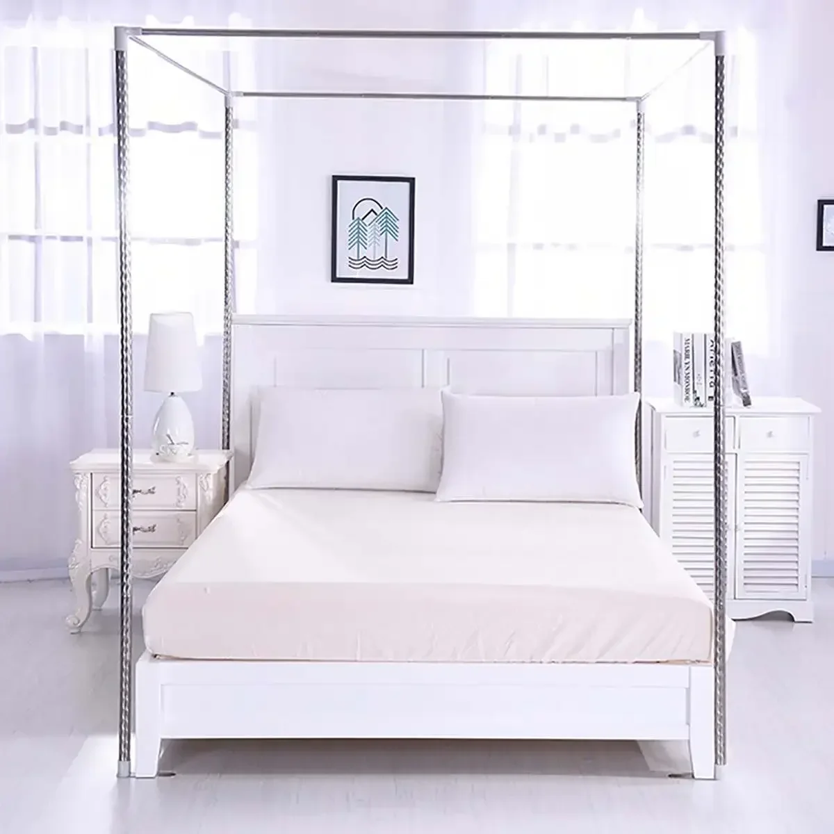 

Stainless Steel Bed Canopy Bracket Mosquito Net Frame for 16mm 4 Corner Bed Bed Netting Fan Bar Support NO Mosquito Net