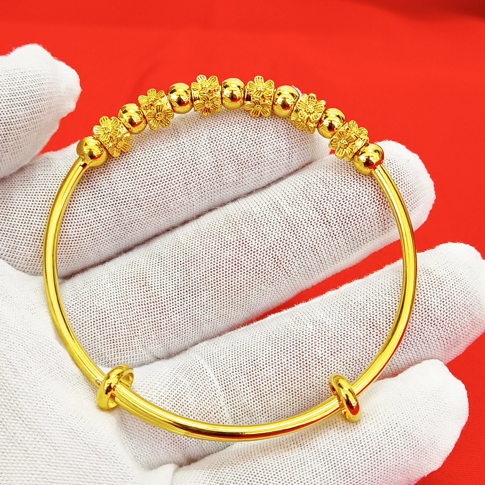 Not Fade 18K Gold Color Push Pull Bracelet Bangle for Women Bride Wedding Party Christmas Jewelry Gold Color Bangle Gifts