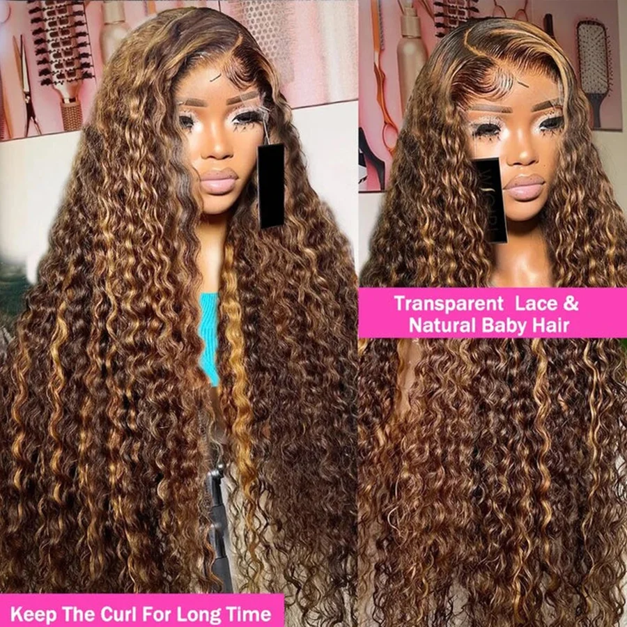 Highlight Wig Human Hair Ombre HD Lace Wig Brazilian 13x4 Water Wave Curly Wigs 13x6 Human Hair Deep Wave Frontal Wig For Women 3