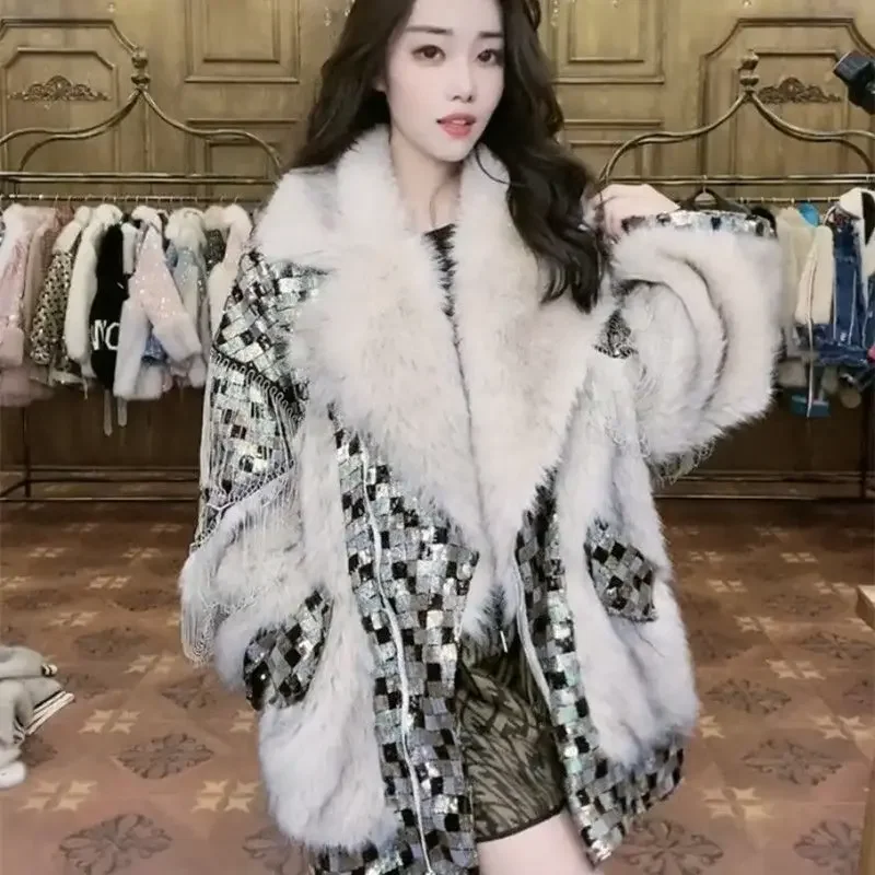 Fur 2023 Winter Women's Clothing New Fashion Fur Integrated Mid-Length Faux Lamb Fur Coat Motorcycle Long Sleeve Loose Warm Coat