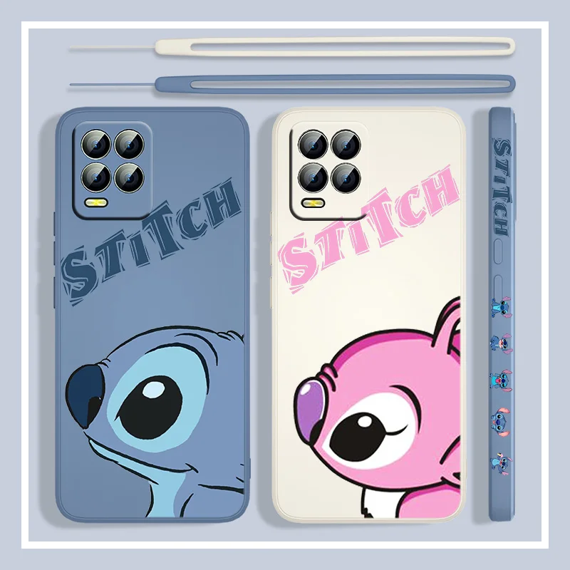 

Stitch of Disney lovely For Realme Q3S GT 2 S7 ST S2 C25Y C21Y C11 C17 Narzo 50A 50i 30 20 Liquid Left Rope Phone Case Capa