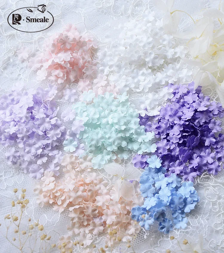 200PCS 직경 0.9CM 미니 꽃 인형 결혼식 수제 재료 신부 머리 장식 액세서리 꽃잎 장식 꽃