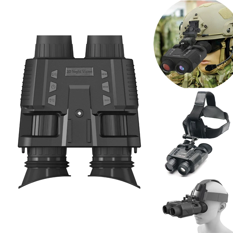 

NV8000 Dual Screen Night Vision Binoculars with Naked Eye 3D Viewing 300m with Head Mounted Goggles for Military Game Hunting