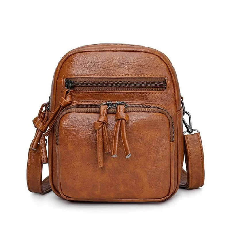 Women's New Soft Leather Texture Shoulder Bags Retro Fashion Multi Layered Large Capacity Mobile Handbags Luggage Cross Body Bag