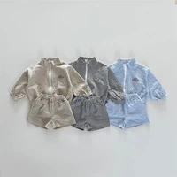 TZ2624 – ensemble veste et short à col montant à carreaux pour enfants, vêtements de Protection solaire à fermeture éclair fine, tenue deux pièces tendance, été 1