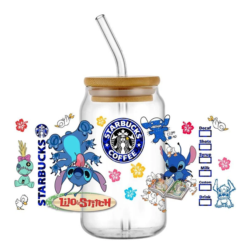 Sticker Cups Miniso Disney stitch 16oz DTF Cool Personalize UV Wrap Transfer Custom Labels DIY Logo Self-adhesive