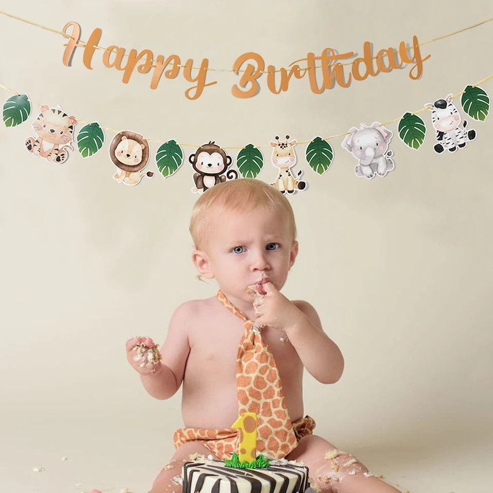 Jungle Happy Birthday Slinger Met Bosdieren - Wilde Dieren Verjaardagsbanner Met 18 Latexballonnen Voor Feestdecoratie