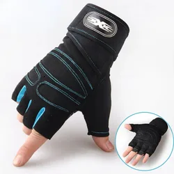 Unisex Fingerless Outdoor Sport Gloves with Long Wrist Support for Fitness & Training Activities (Light blue)