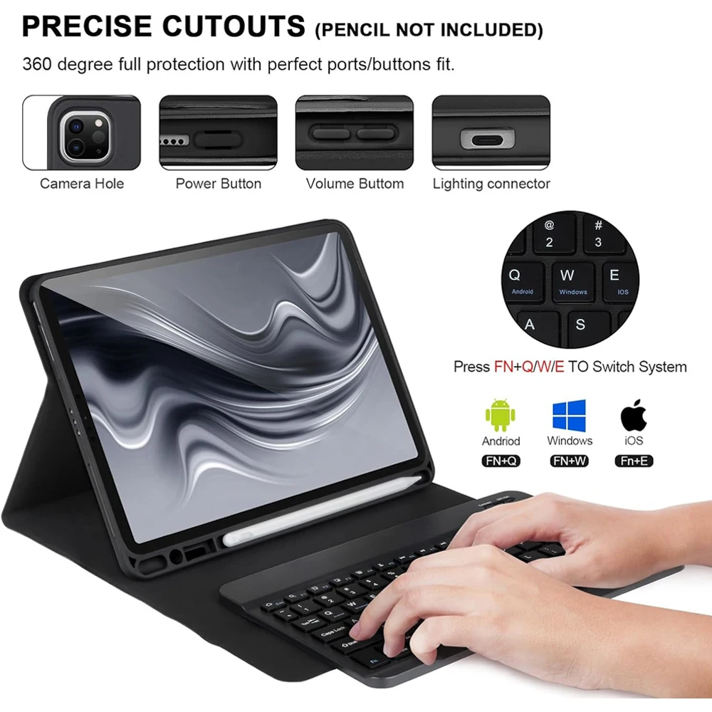 Enhanced Keyboard Case with Detachable Magnetic Cover and Integrated Pencil Holder
