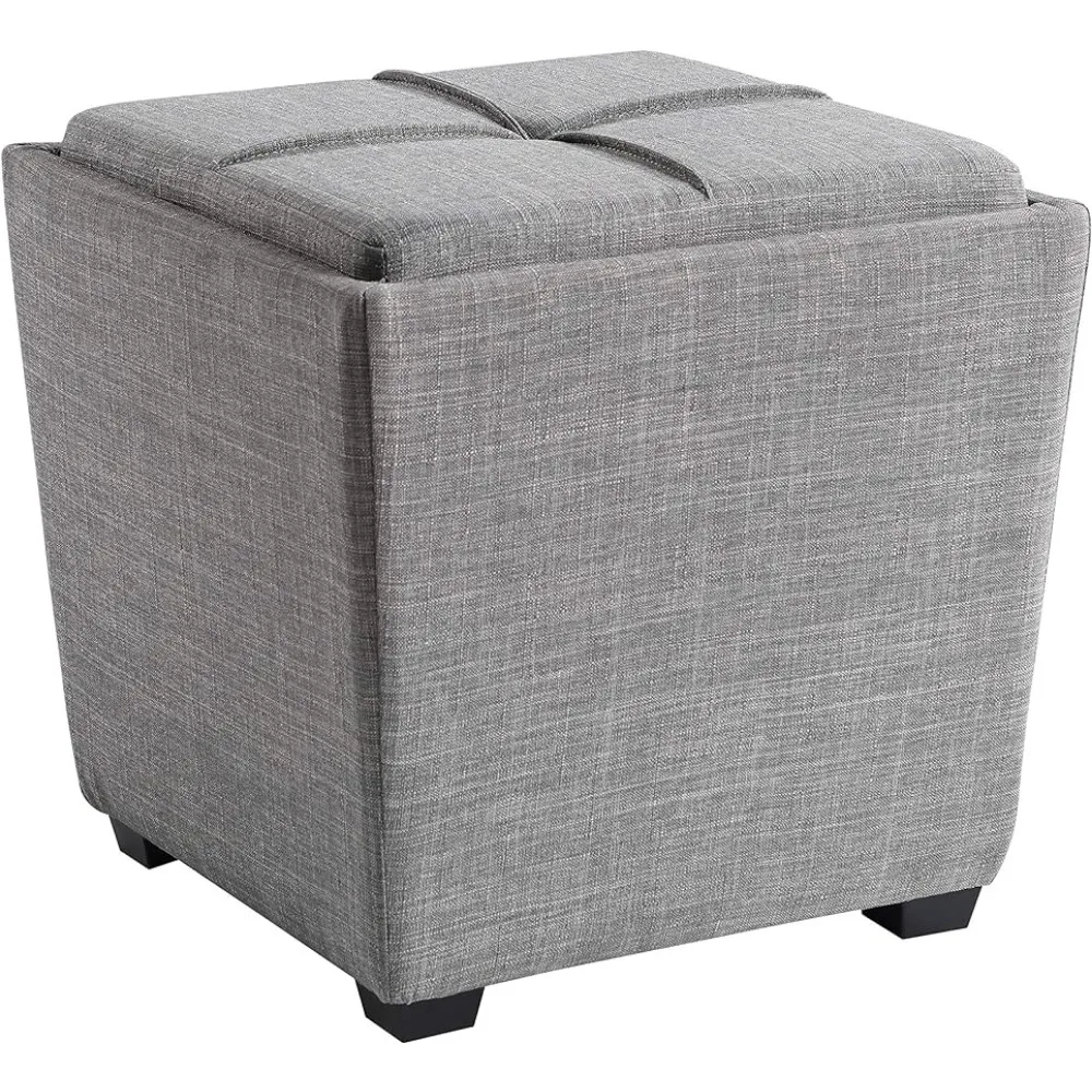 

Six Rockford квадратная оттоманка для хранения с мягкой обивкой и скрытым сервировочным подносом, голубой серый тканевый стул для мебели
